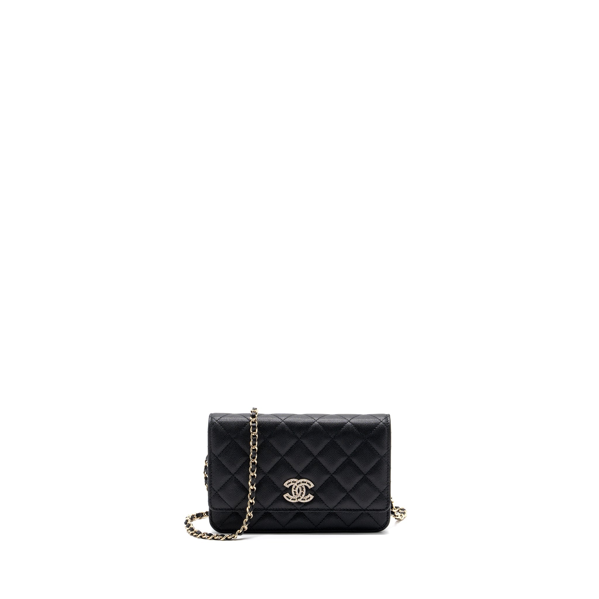 CHANEL DETAILED LOGO WALLET ON CHAIN BLACK CAVIAR LGHW (MICROCHIP)