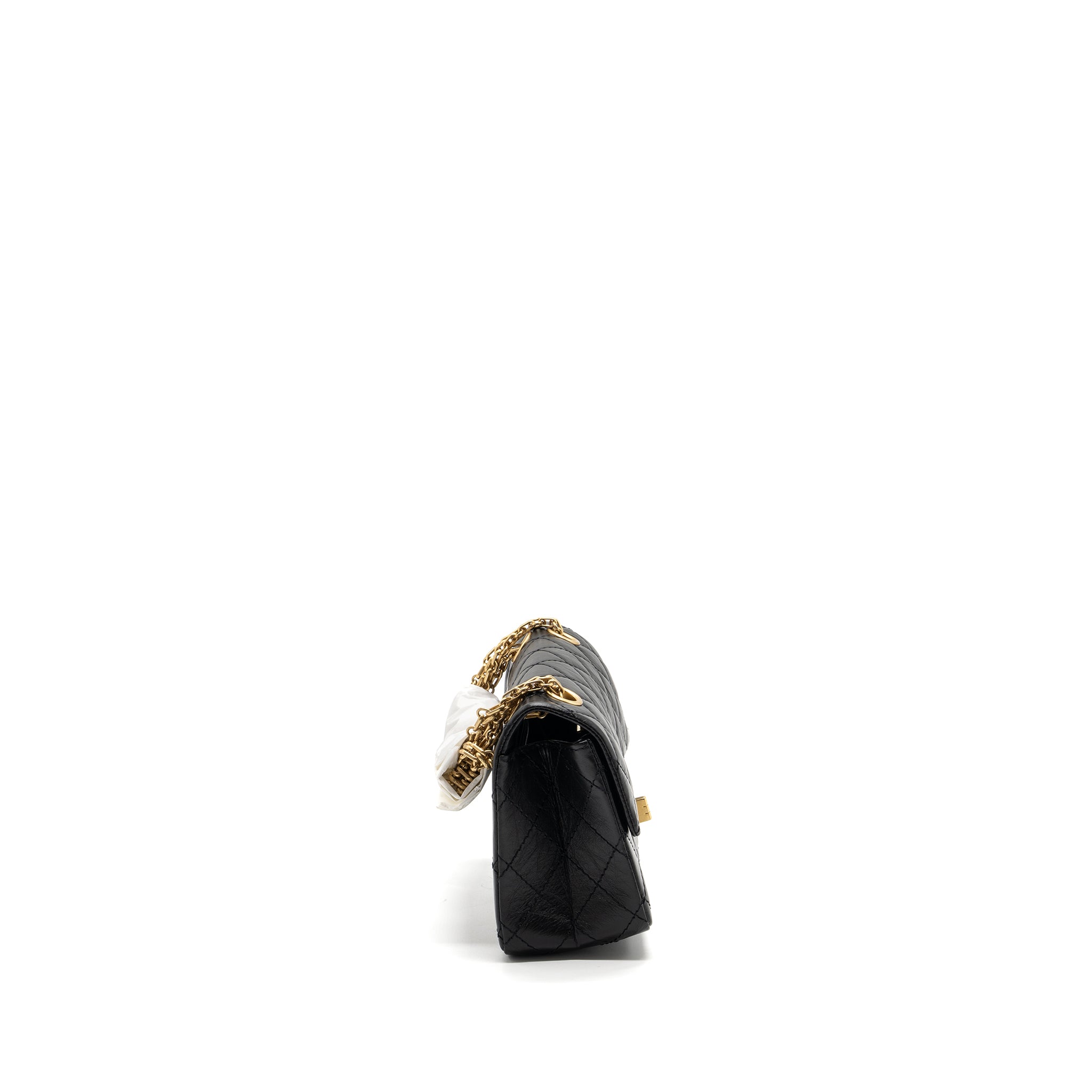 CHANEL MINI 2.55 REISSUE FLAP BAG AGED CALFSKIN BLACK BRUSHED GHW (MICROCHIP)