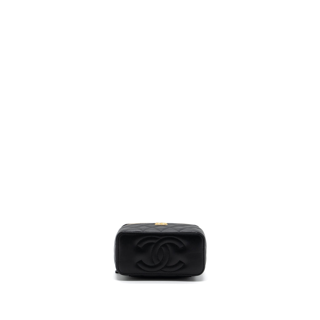 CHANEL DETAIL TOP HANDLE LONG VANITY WITH CHAINS LAMBSKIN BLACK GHW(MICROCHIP)