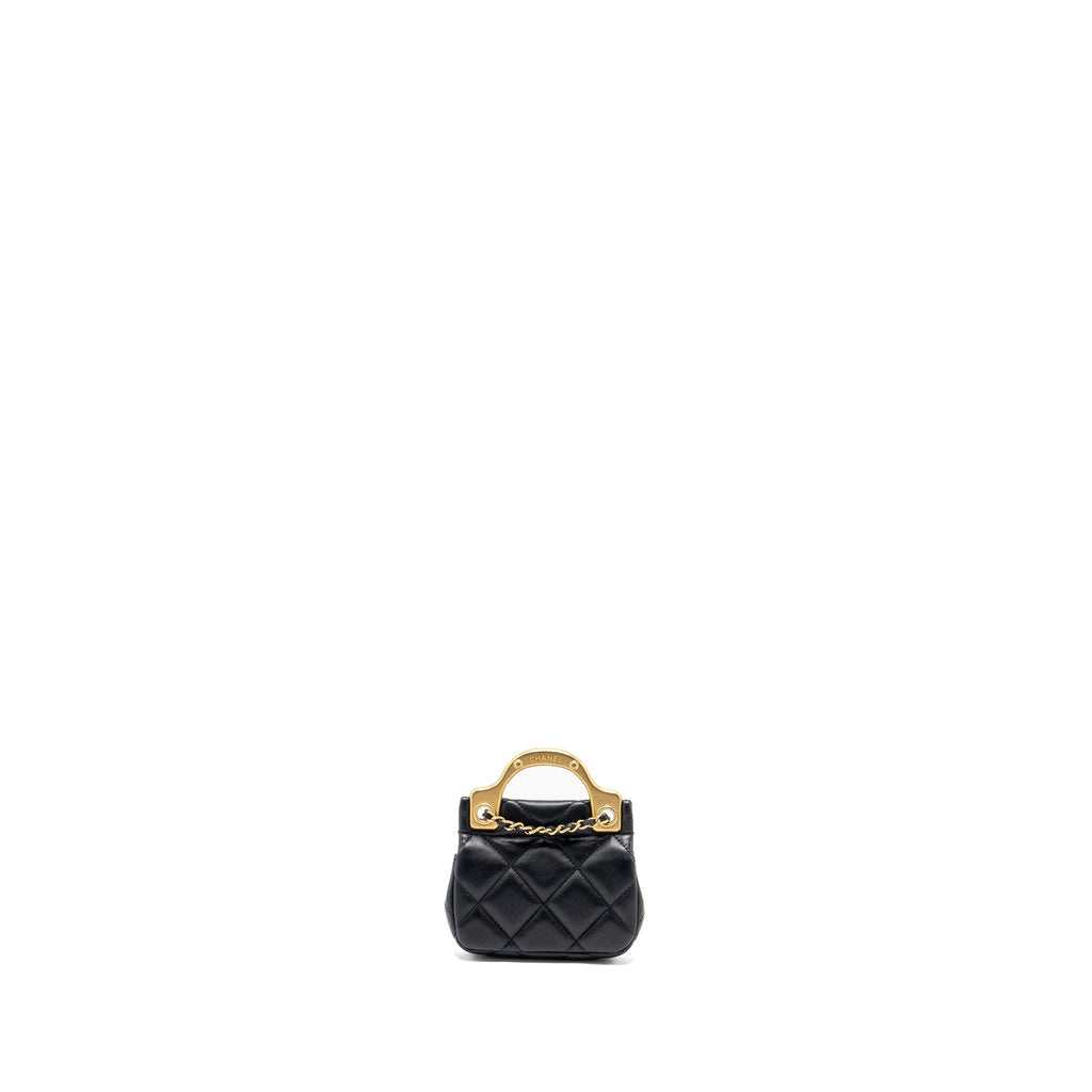 CHANEL TOP HANDLE MINI FLAP BAG WITH CHAIN CALFSKIN BLACK GHW