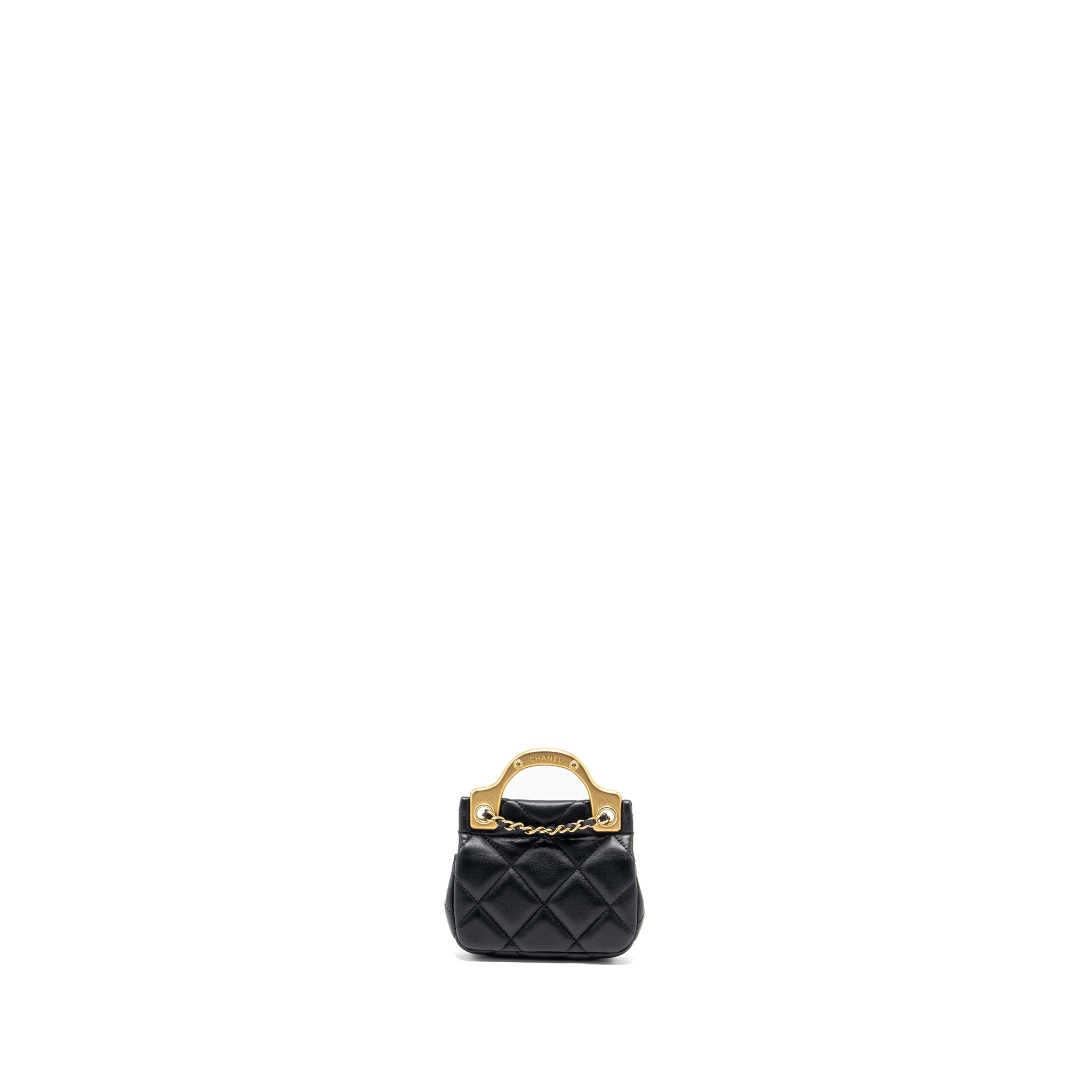 CHANEL TOP HANDLE MINI FLAP BAG WITH CHAIN CALFSKIN BLACK GHW
