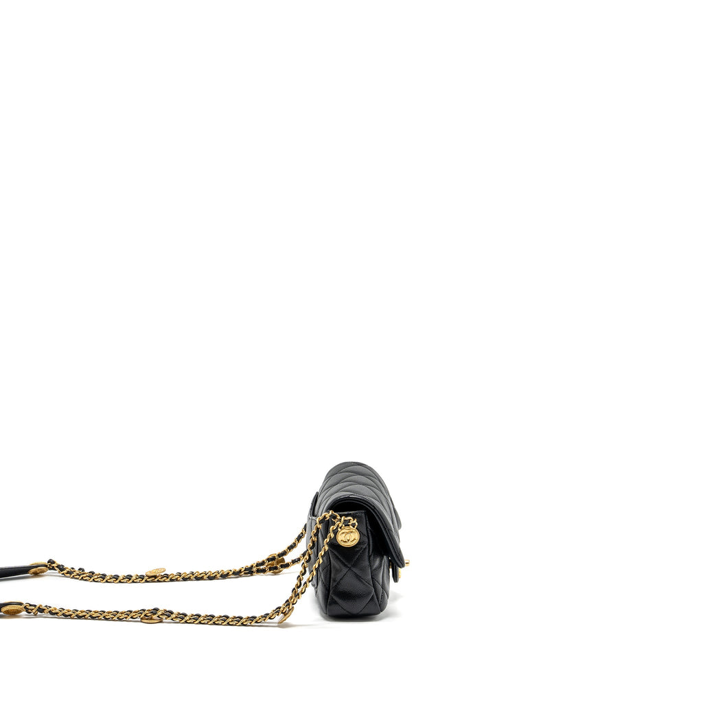 CHANEL MINI TWIST YOUR BUTTON FLAP BAG CAVIAR BLACK GHW (MICROCHIP)