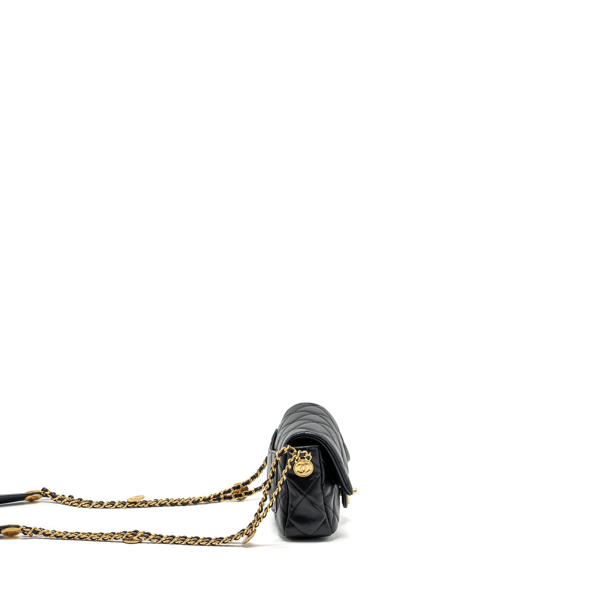 CHANEL MINI TWIST YOUR BUTTON FLAP BAG CAVIAR BLACK GHW (MICROCHIP)