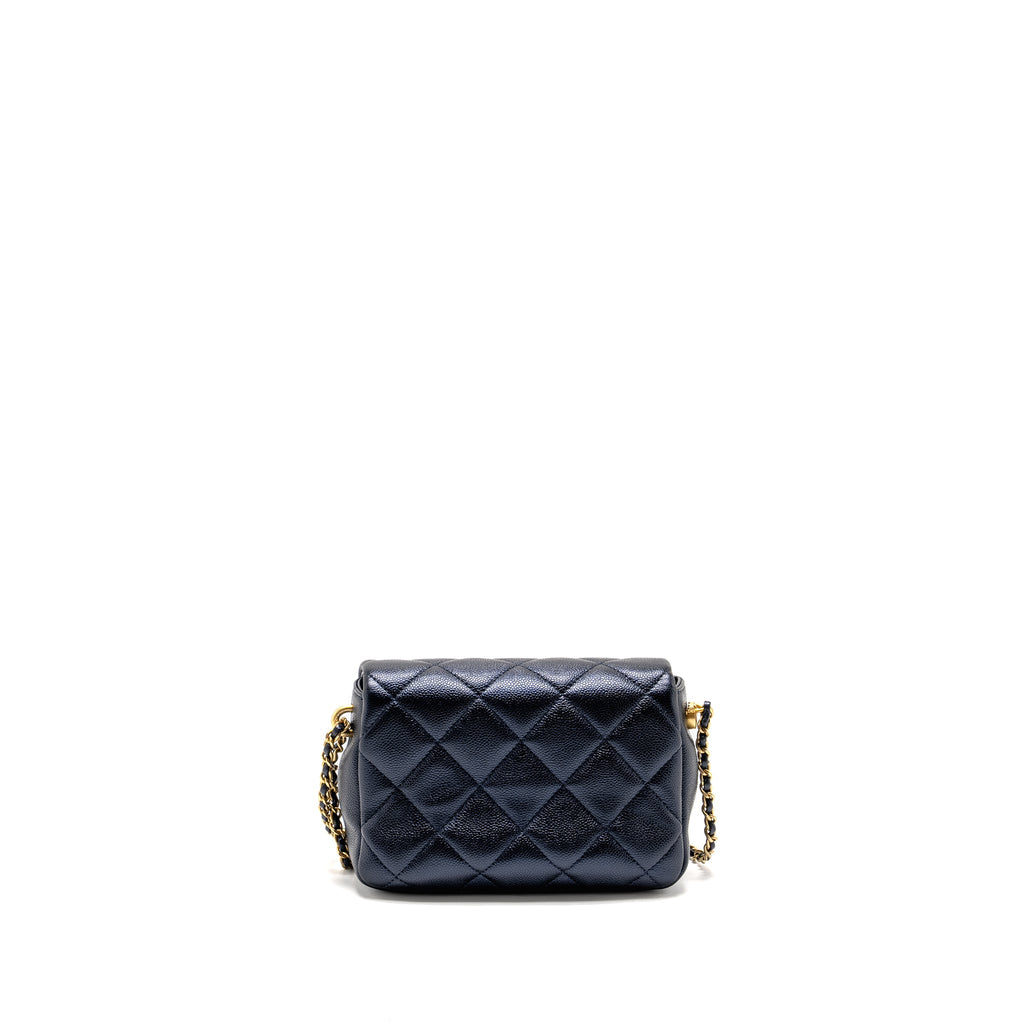 CHANEL 21K MY PERFECT MINI FLAP BAG CAVIAR IRIDESCENT BLACK GHW (MICROCHIP)