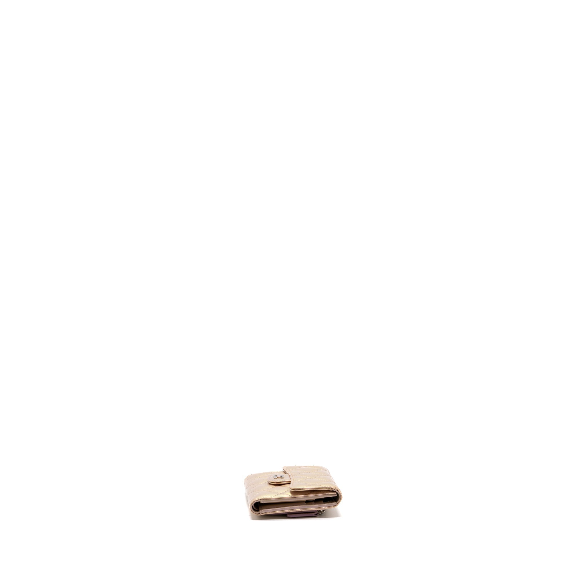 CHANEL CLASSIC SMALL COMPACT WALLET CALFSKIN IRIDESCENT PINK SHW