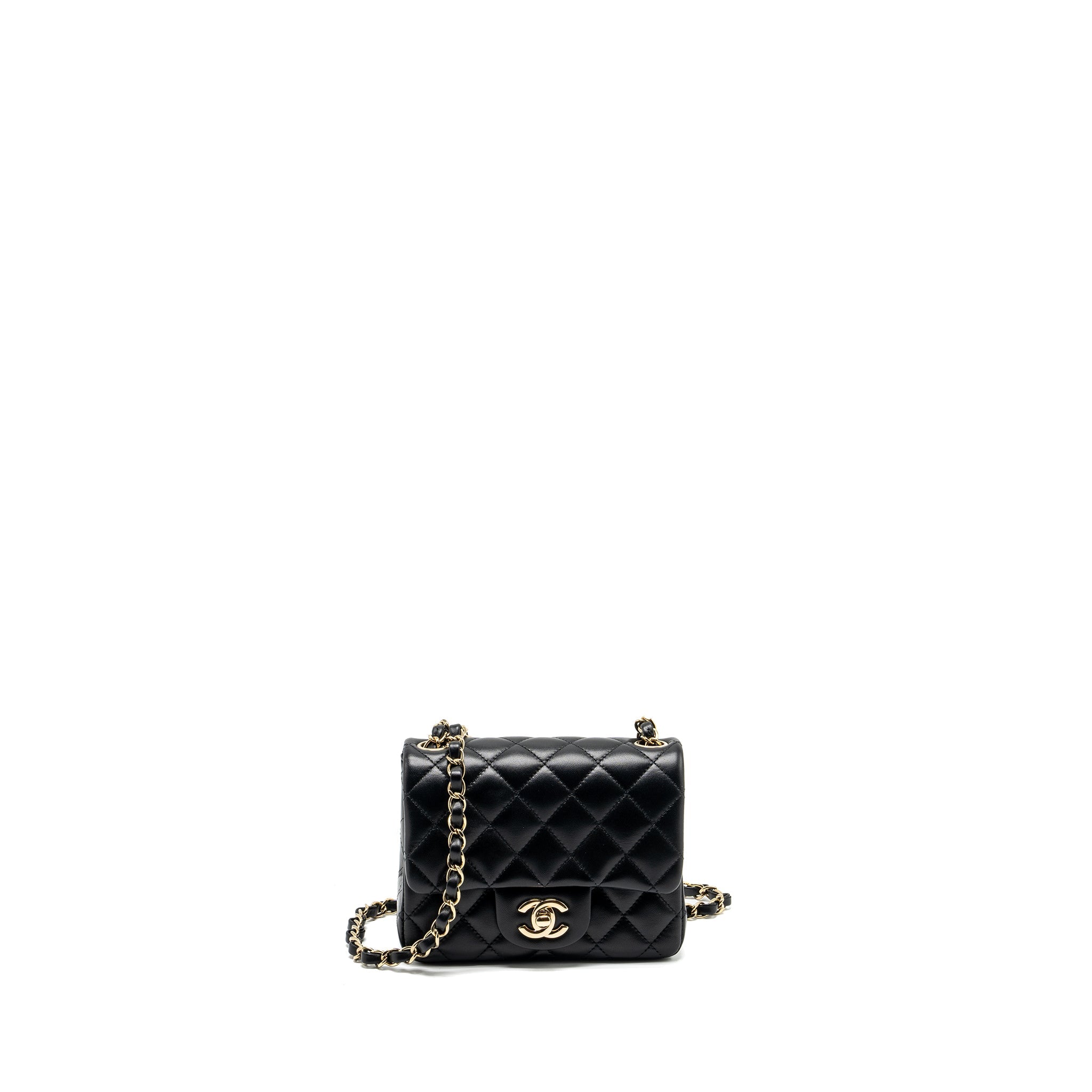 CHANEL MINI SQUARE FLAP BAG LAMBSKIN BLACK LGHW (MICROCHIP)