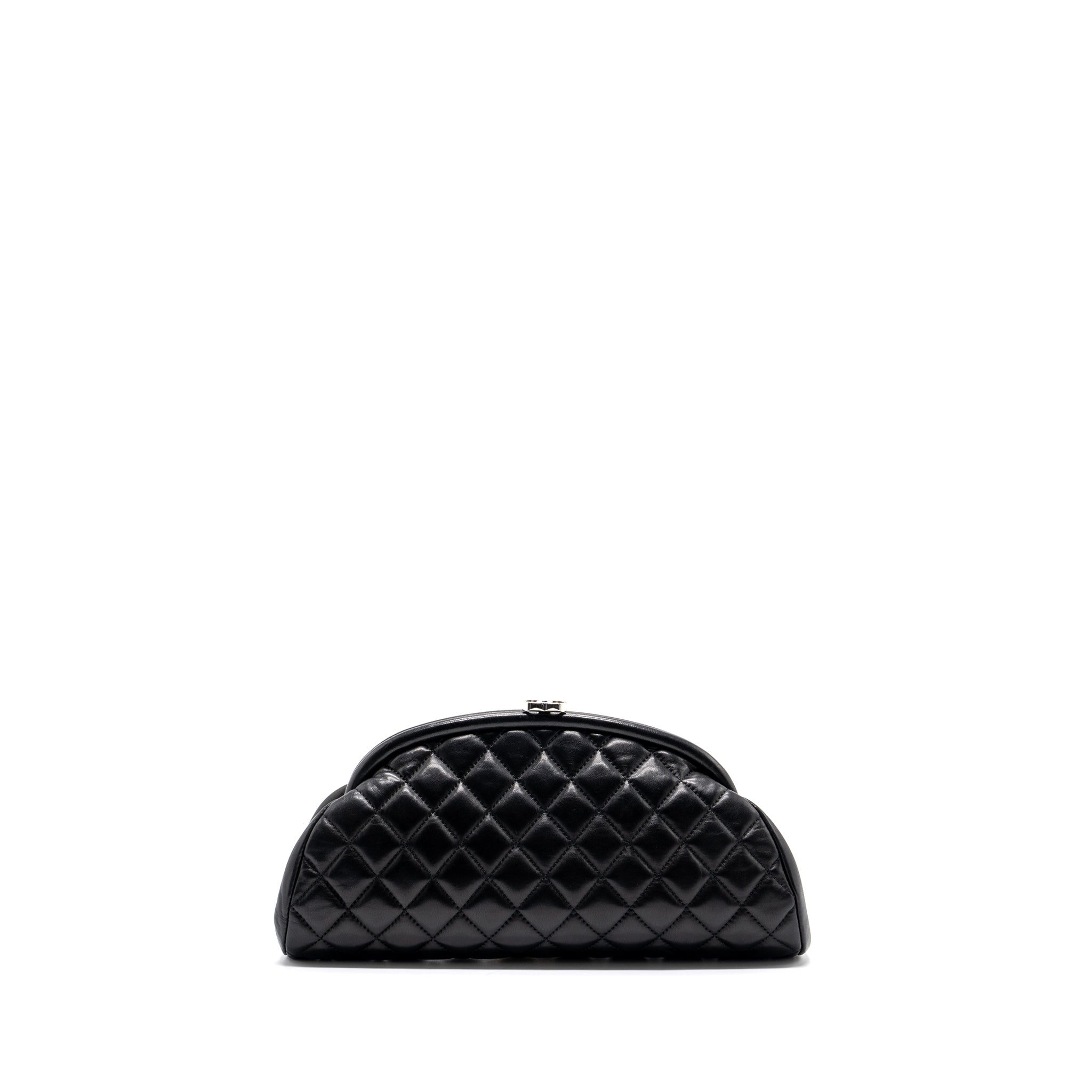 CHANEL TIMELESS KISS LOCK CLUTCH EVENING BAG LAMBSKIN BLACK SHW
