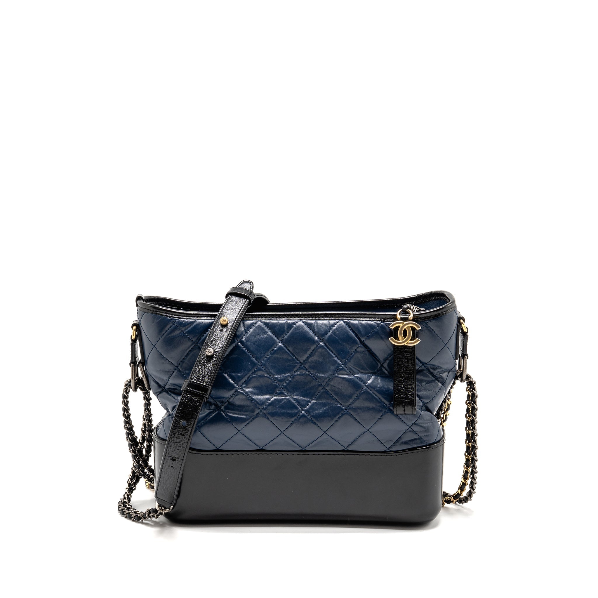CHANEL GABRIELLE HOBO BAG AGED CALFSKIN NAVY/BLACK MULTICOLOURED HARDWARE