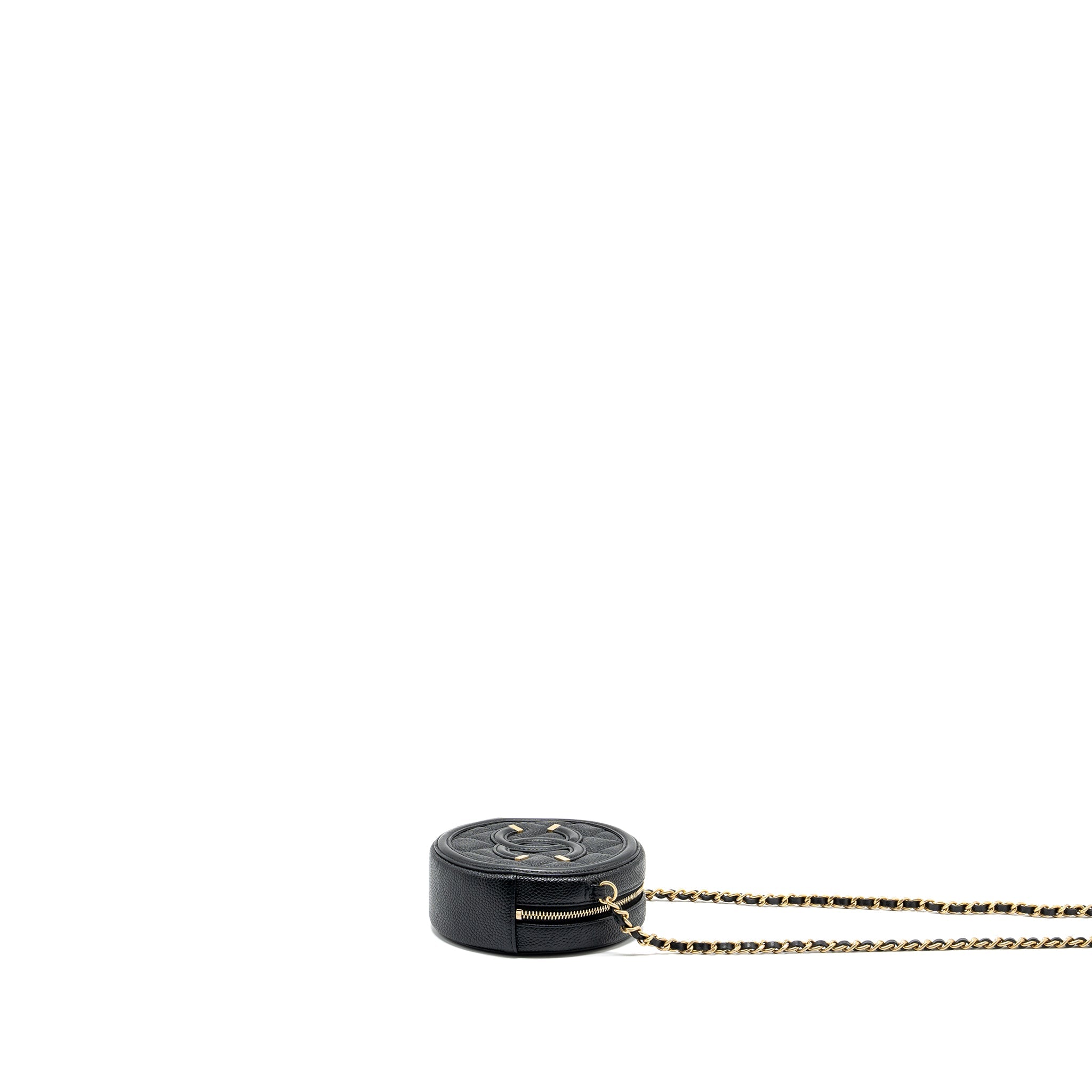 CHANEL CC FILIGREE QUILTED ROUND CROSSBODY BAG CAVIAR BLACK GHW
