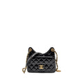 CHANEL 23C SMALL HOBO BAG SHINY CALFSKIN BLACK BRUSHED GHW (MICROCHIP)