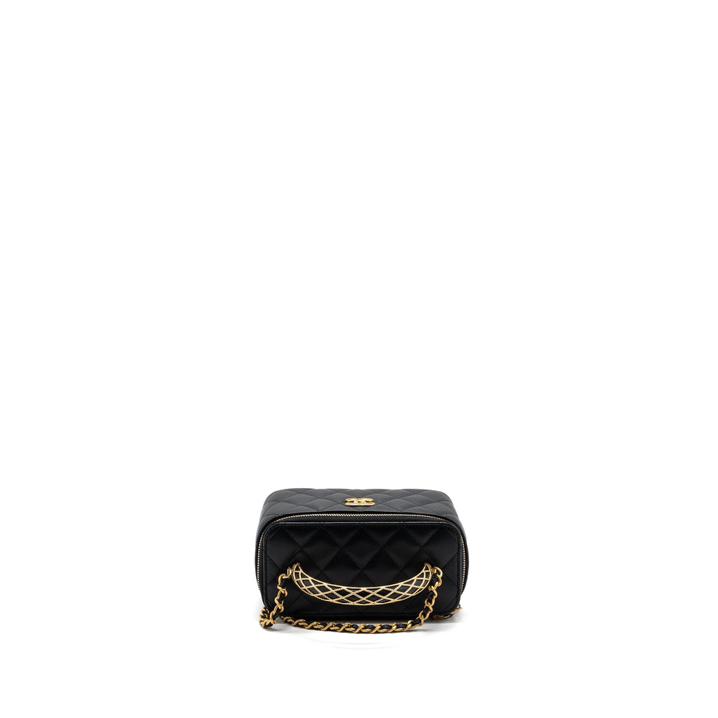 CHANEL DETAIL TOP HANDLE LONG VANITY WITH CHAINS LAMBSKIN BLACK GHW(MICROCHIP)