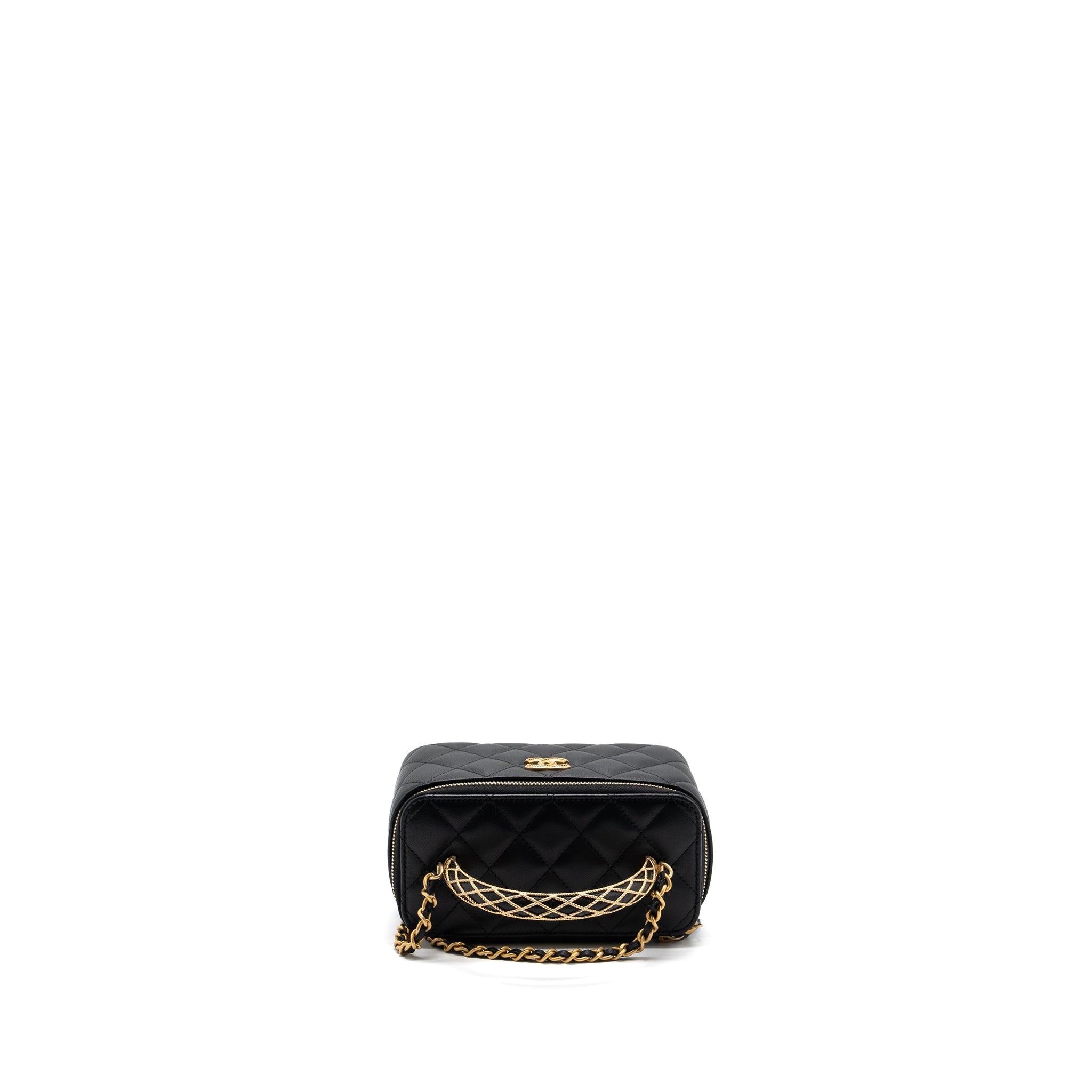 CHANEL DETAIL TOP HANDLE LONG VANITY WITH CHAINS LAMBSKIN BLACK GHW(MICROCHIP)