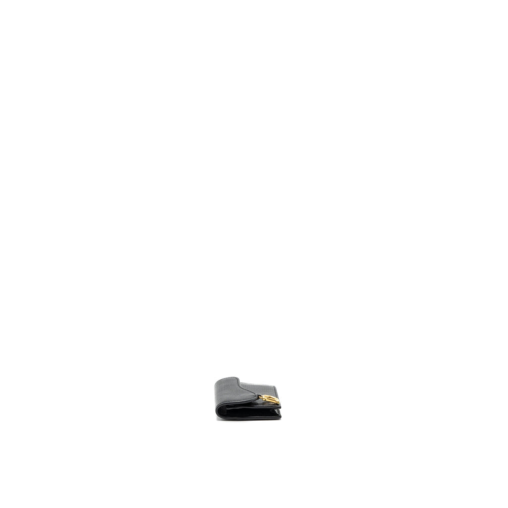 DIOR SADDLE FLAP CARD HOLDER GOATSKIN BLACK GHW