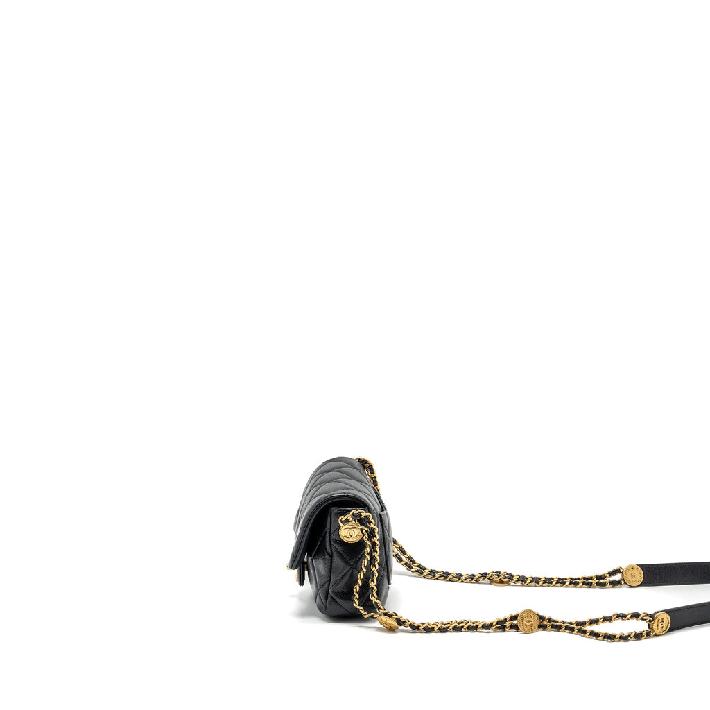 CHANEL MINI TWIST YOUR BUTTON FLAP BAG CAVIAR BLACK GHW (MICROCHIP)