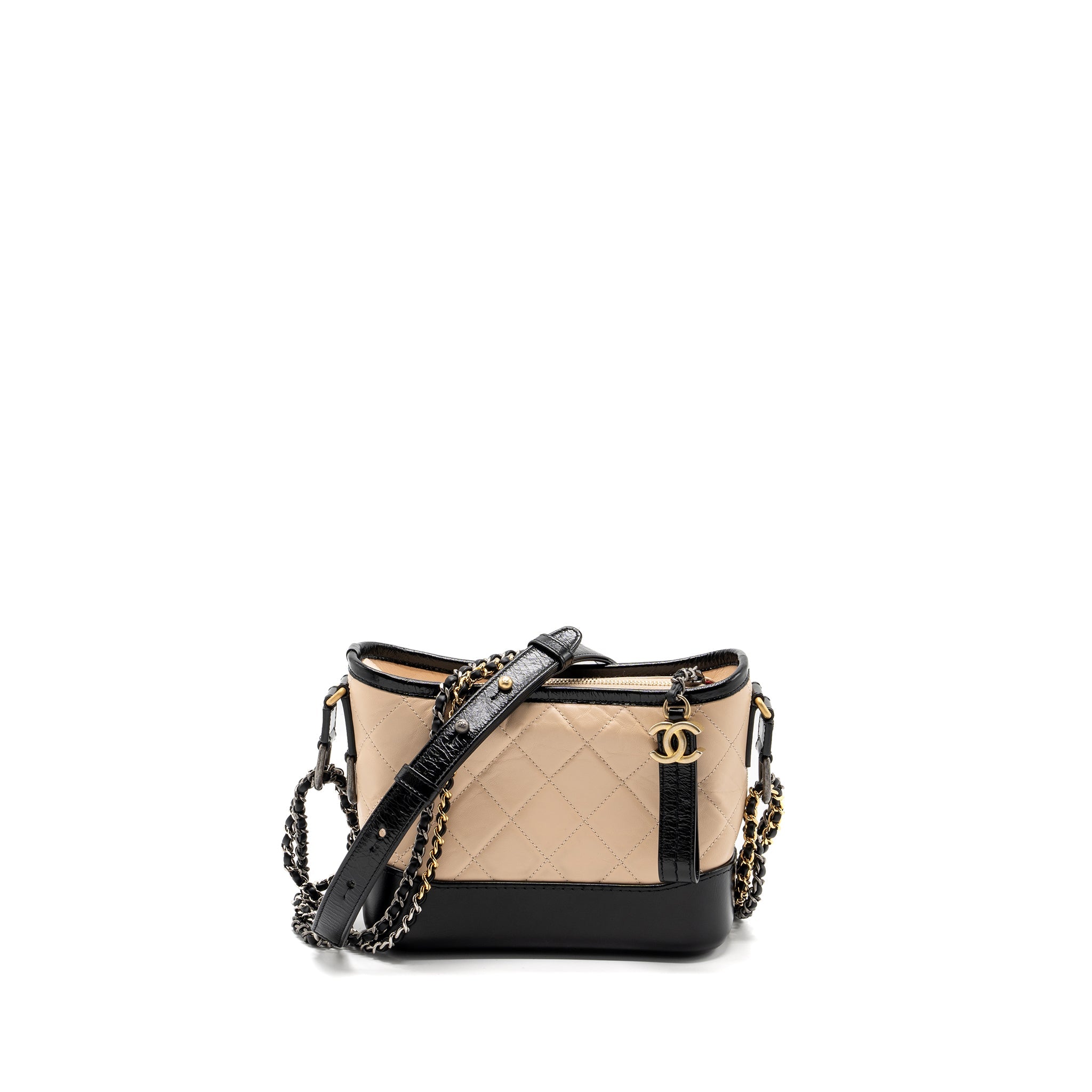 CHANEL SMALL GABRIELLE HOBO BAG CALFSKIN BEIGE / BLACK MULTICOLOUR HARDWARE