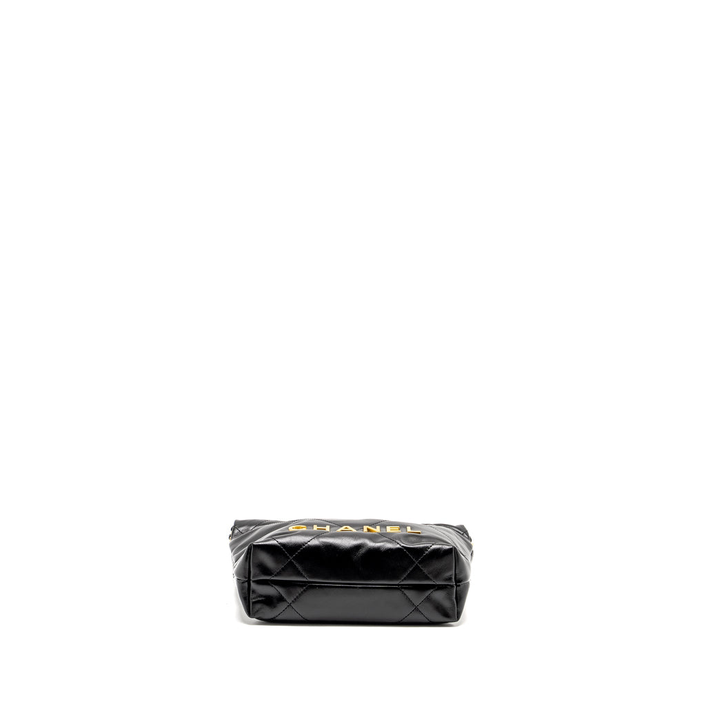 CHANEL MINI 22 BAG SHINY CALFSKIN BLACK GHW (MICROCHIP)