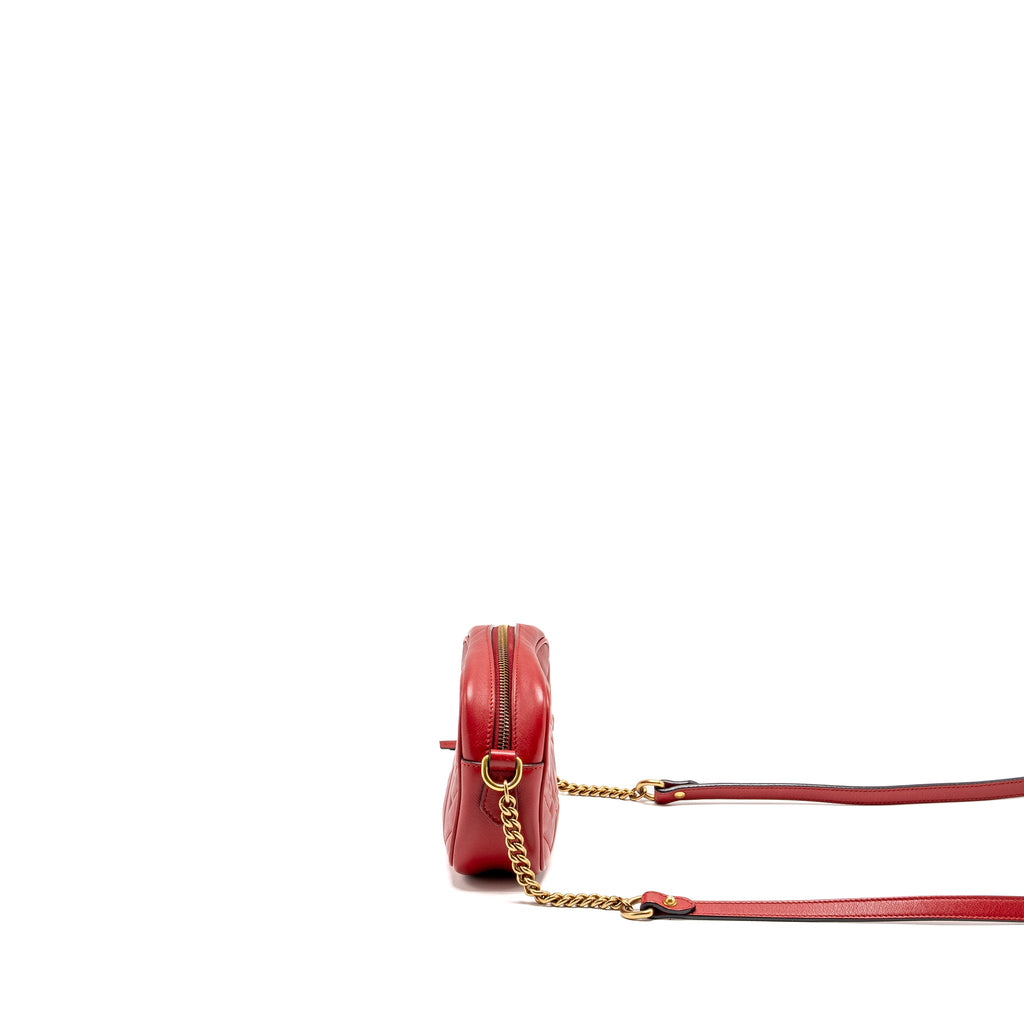 GUCCI GG MARMONT MATELASSE CAMERA BAG RED LEATHER RED GHW