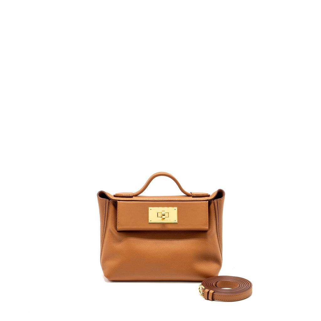 HERMES MINI 24/24 2424-21 BAG EVERCOLOR/ SWIFT GOLD GHW