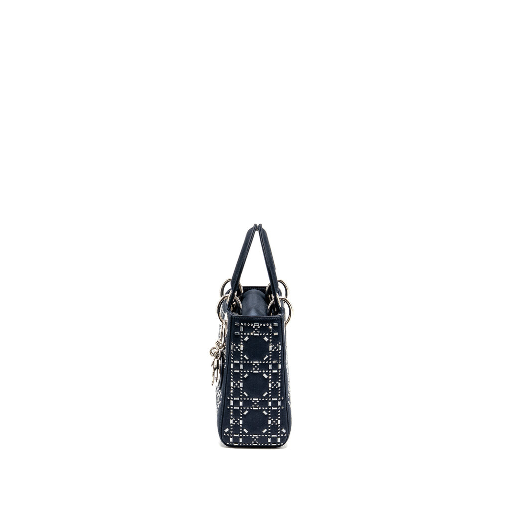 DIOR MINI LADY DIOR SATIN CRYSTAL DARK BLUE SHW