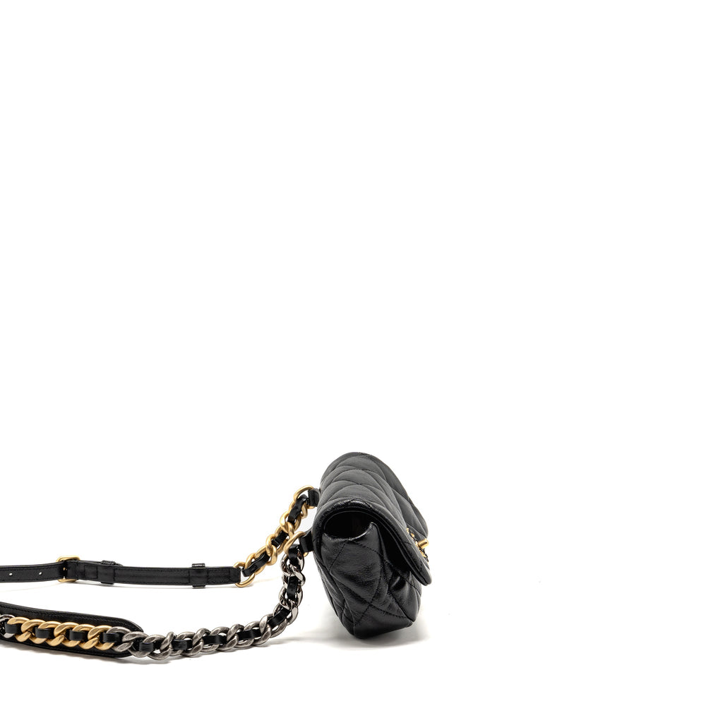 CHANEL 19 WAIST BAG GOATSKIN BLACK MULTICOLOUR HARDWARE