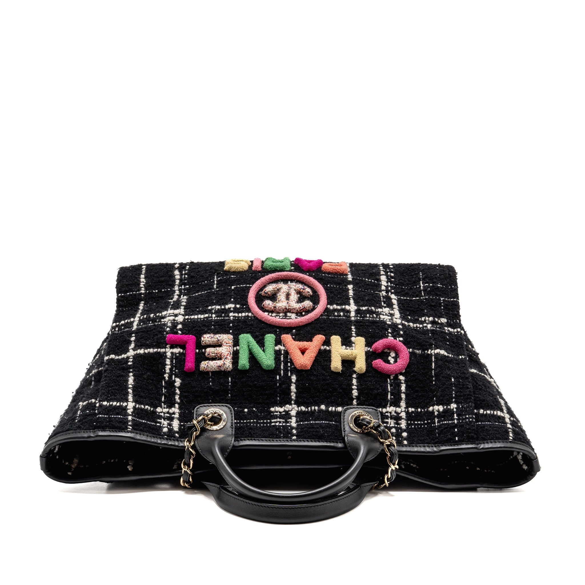 CHANEL DEAUVILLE TOTE TWEED BLACK / MULTICOLOR LGHW (MICROCHIP)