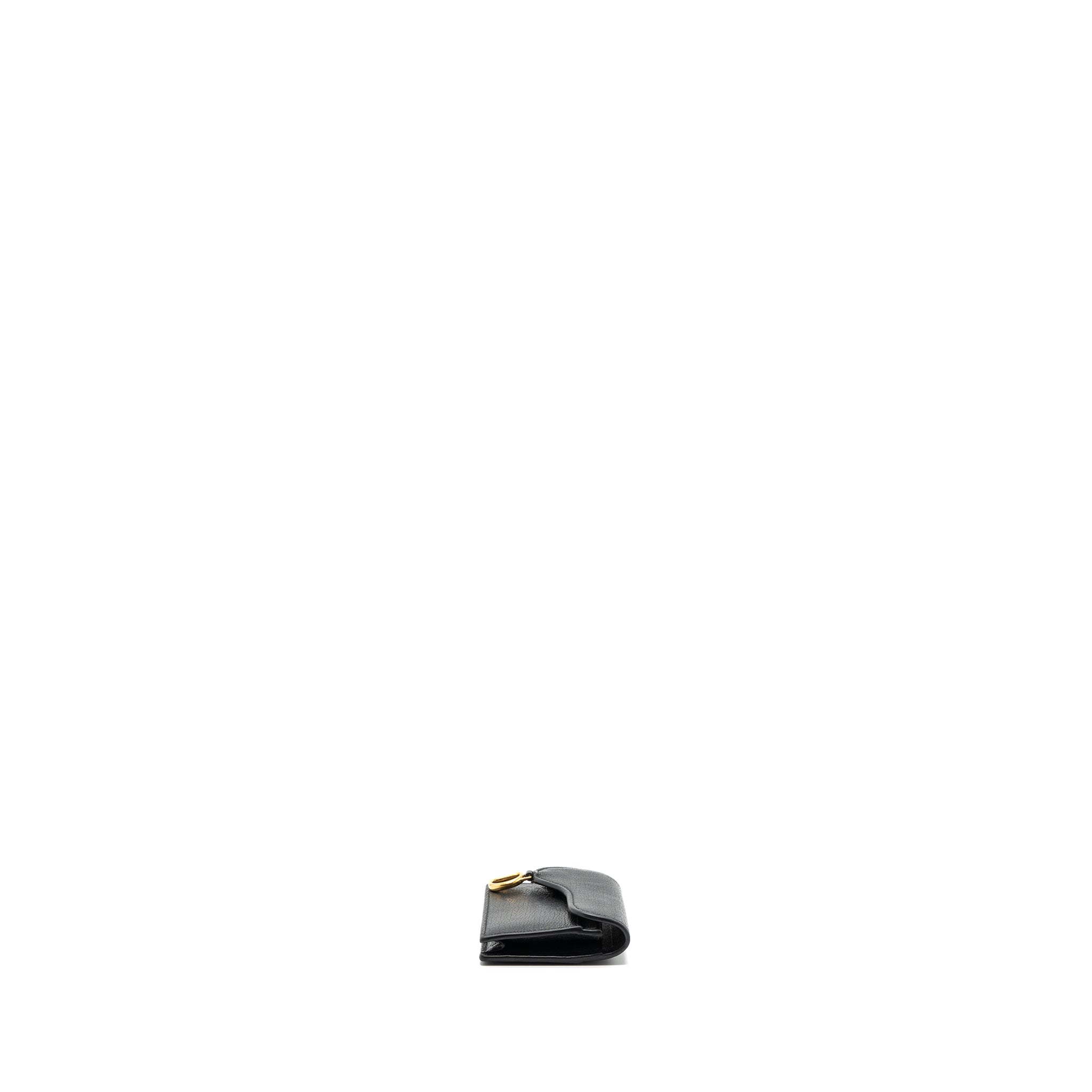 DIOR SADDLE FLAP CARD HOLDER GOATSKIN BLACK GHW