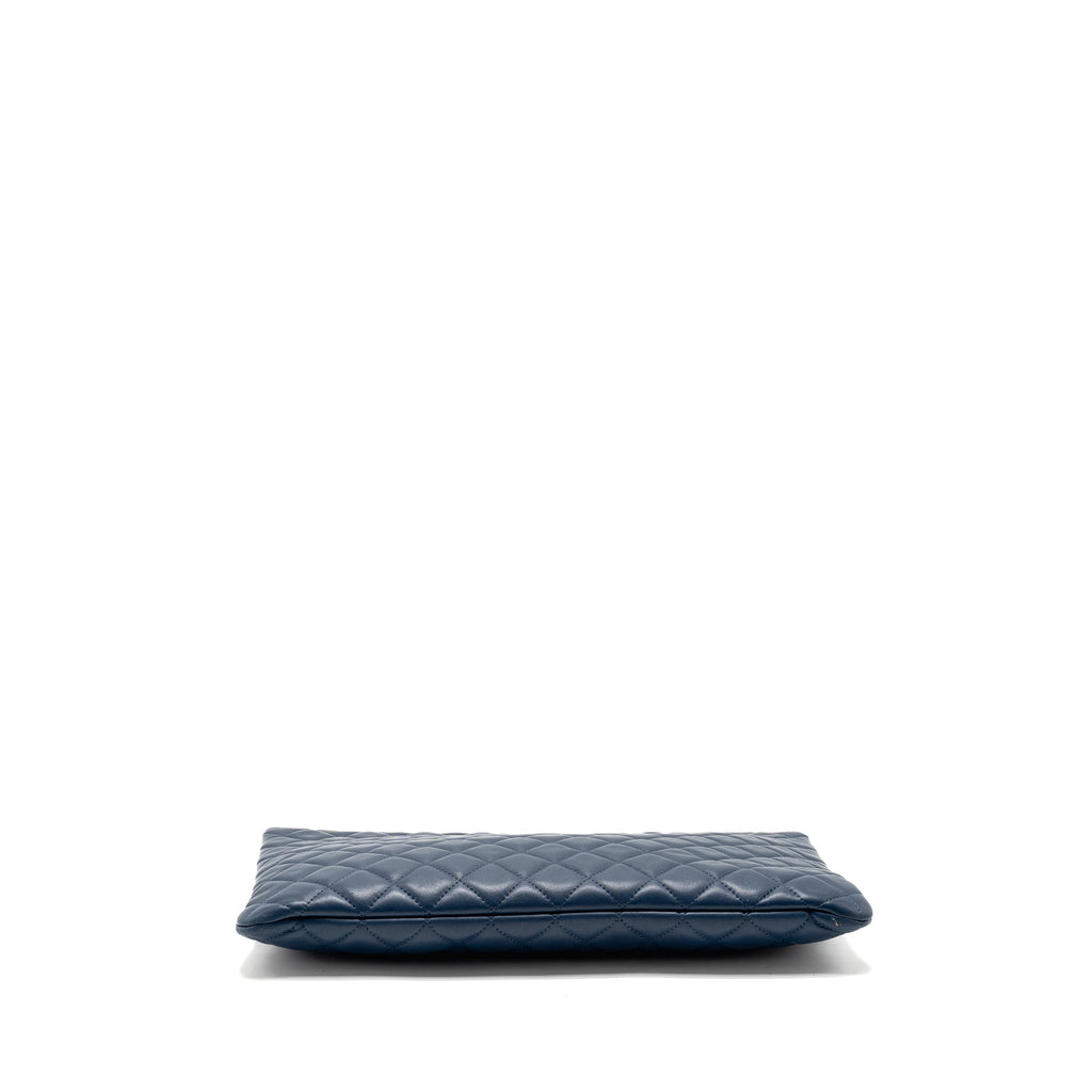 CHANEL CLASSIC QUILTED LARGE CLUTCH BAG LAMBSKIN NAVY SHW