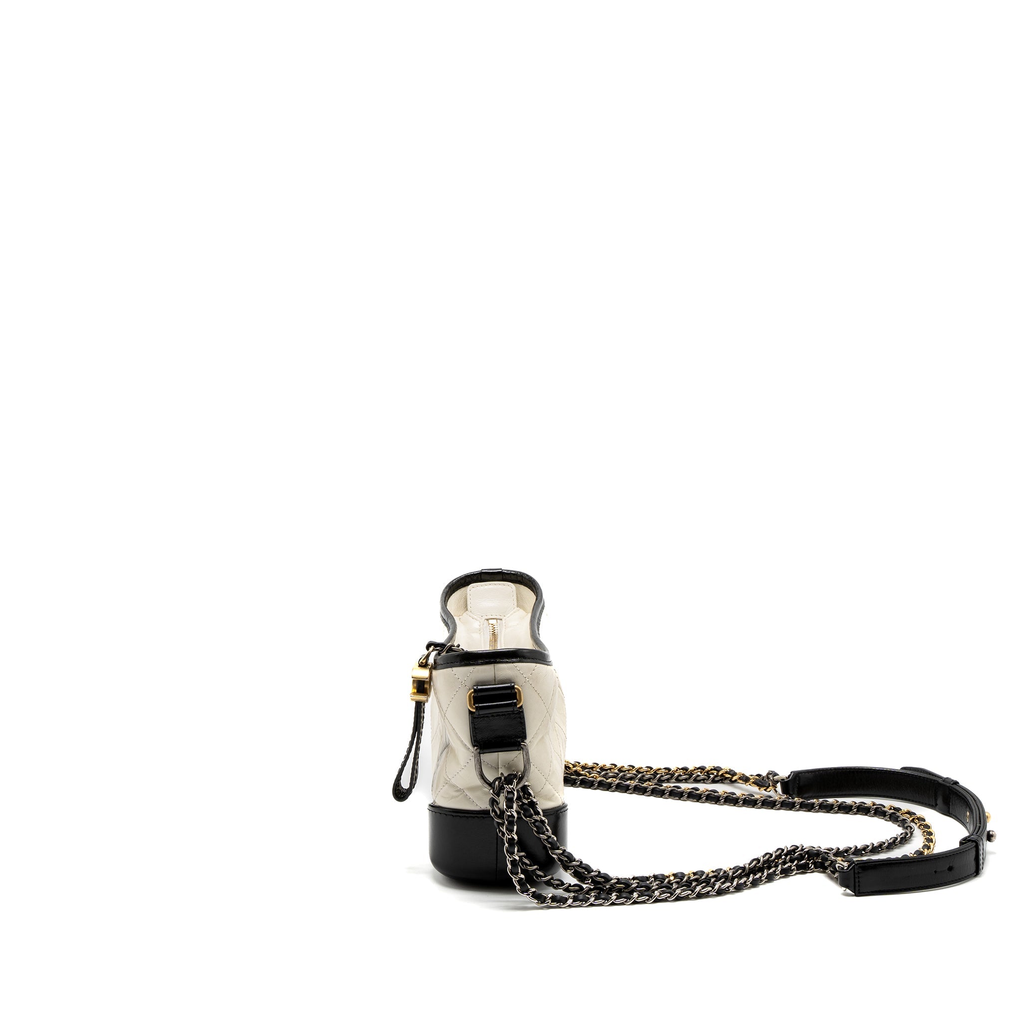 CHANEL SMALL GABRIELLE HOBO BAG AGED CALFSKIN WHITE/BLACK MULTICOLOUR HARDWARE