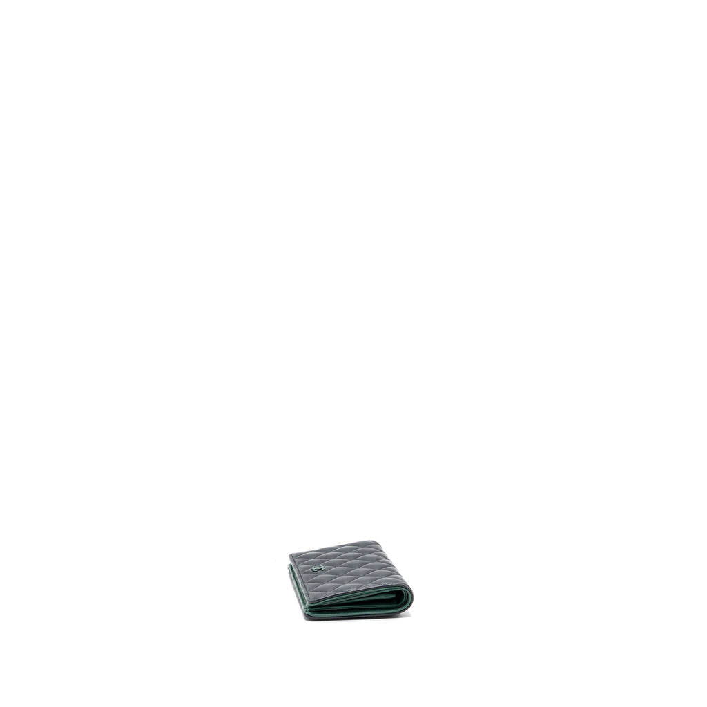 CHANEL LONG WALLET LAMBSKIN DARK GREY/GREEN IN GREEN HARDWARE
