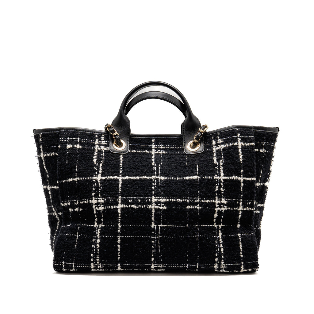 CHANEL DEAUVILLE TOTE TWEED BLACK / MULTICOLOR LGHW (MICROCHIP)