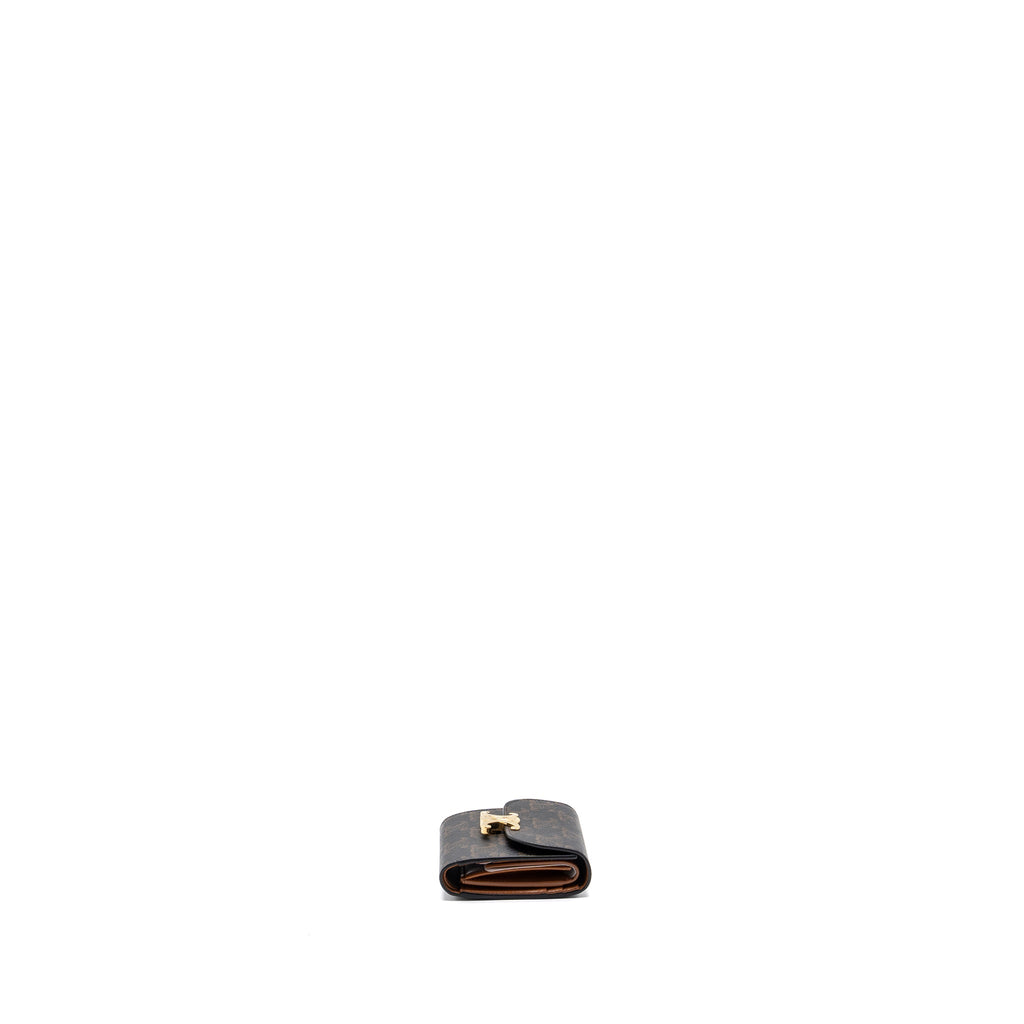 CELINE SMALL TRIOMPHE FLAP WALLET CANVAS TAN GHW