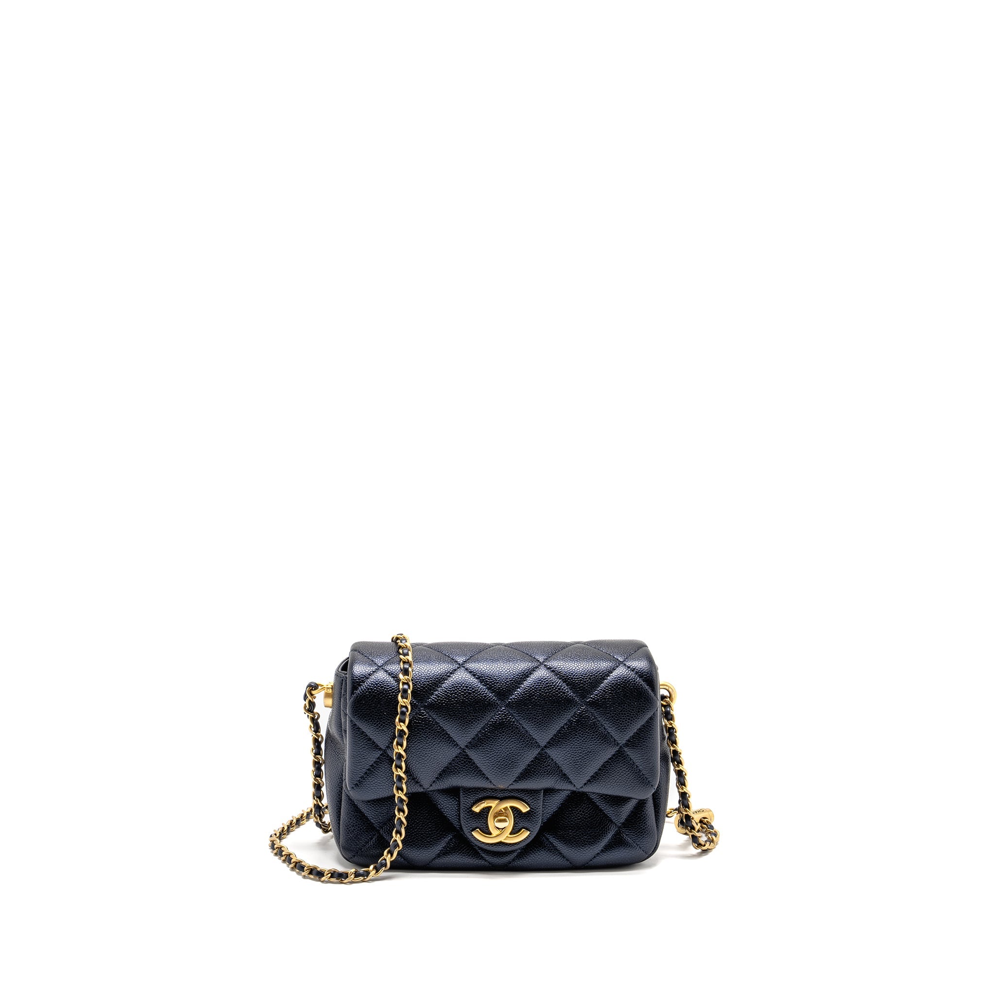 CHANEL 21K MY PERFECT MINI FLAP BAG CAVIAR IRIDESCENT BLACK GHW (MICROCHIP)
