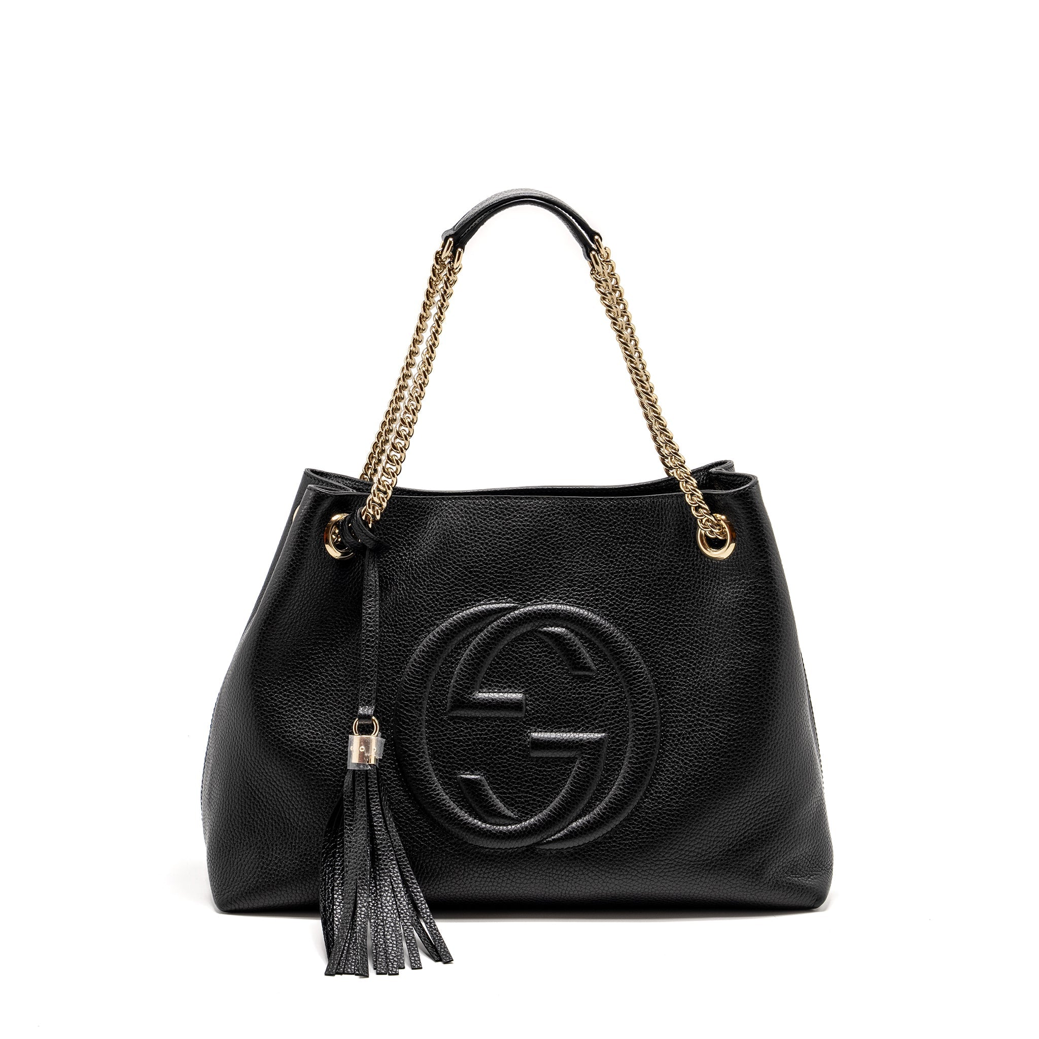 GUCCI INTERLOCKING G SOHO TOTE BAG CALFSKIN BLACK GHW