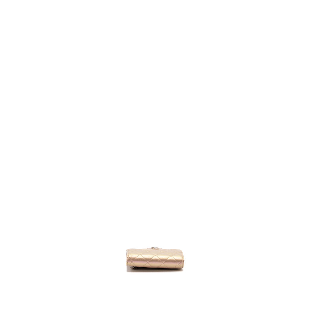 CHANEL CLASSIC SMALL COMPACT WALLET CALFSKIN IRIDESCENT PINK SHW