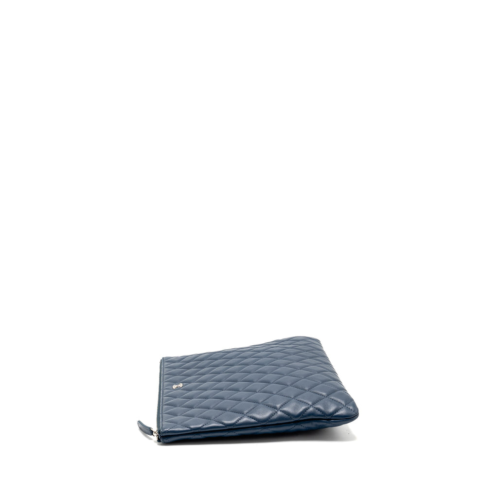 CHANEL CLASSIC QUILTED LARGE CLUTCH BAG LAMBSKIN NAVY SHW