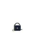 CHANEL TOP HANDLE MINI FLAP CLUTCH LAMBSKIN NAVY LGHW (MICROCHIP)