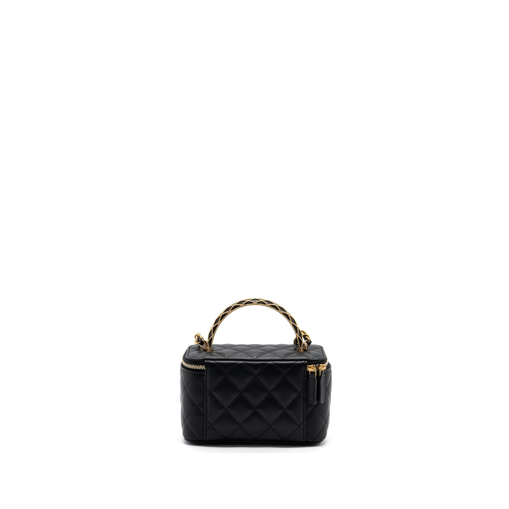 CHANEL DETAIL TOP HANDLE LONG VANITY WITH CHAINS LAMBSKIN BLACK GHW(MICROCHIP)