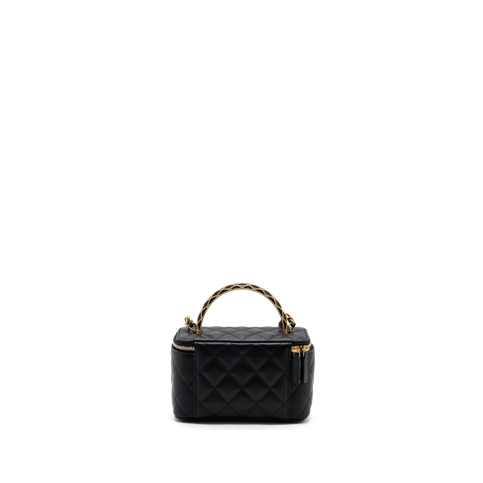 CHANEL DETAIL TOP HANDLE LONG VANITY WITH CHAINS LAMBSKIN BLACK GHW(MICROCHIP)