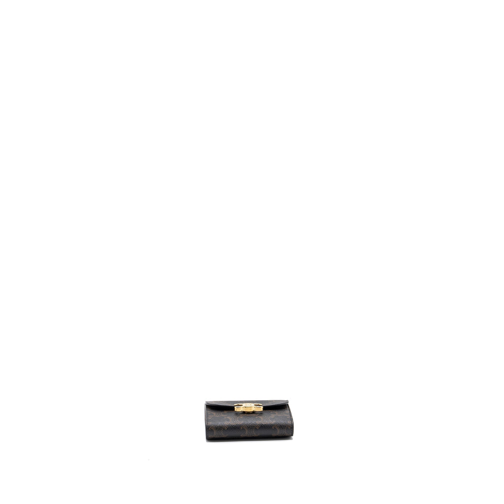 CELINE SMALL TRIOMPHE FLAP WALLET CANVAS TAN GHW