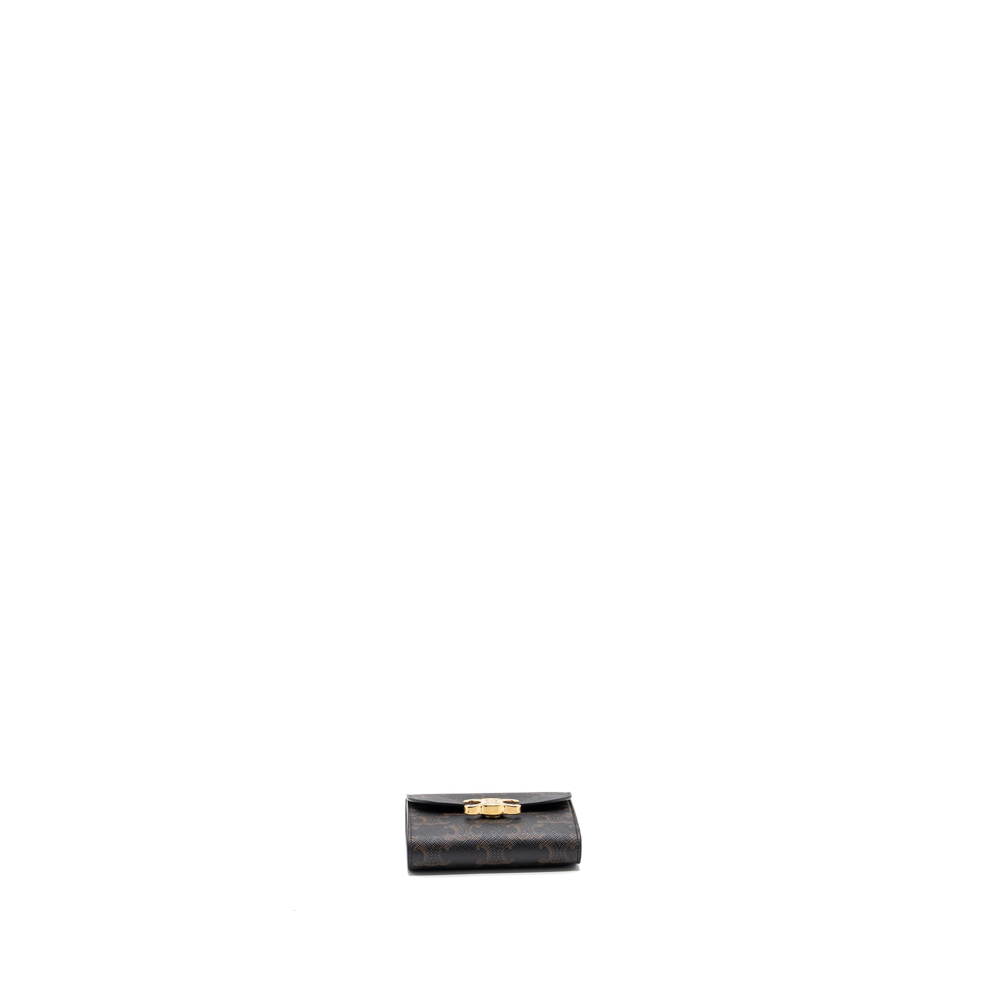 CELINE SMALL TRIOMPHE FLAP WALLET CANVAS TAN GHW