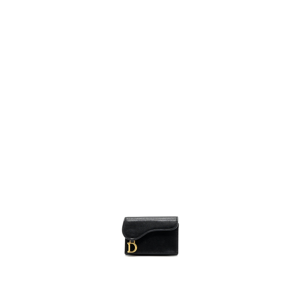 DIOR SADDLE FLAP CARD HOLDER GOATSKIN BLACK GHW