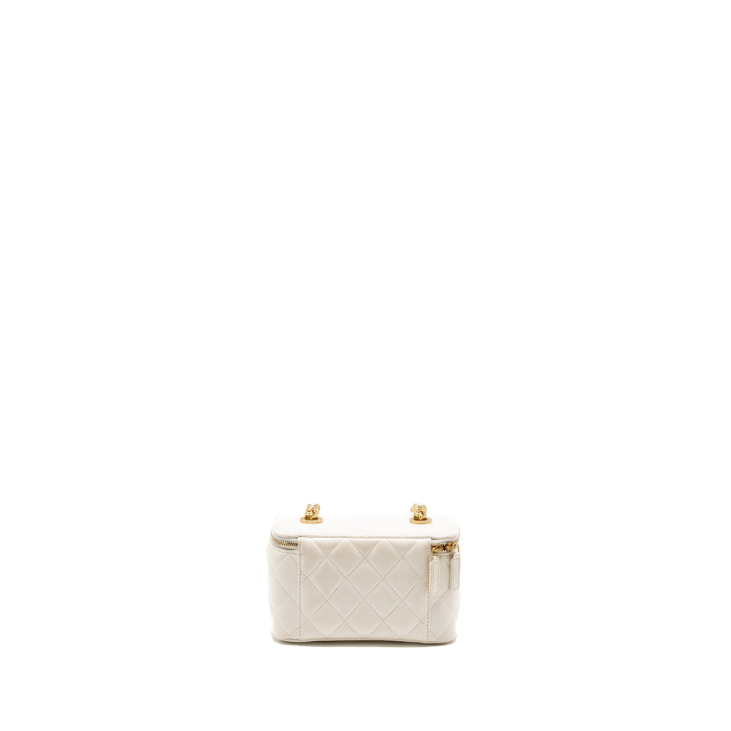 CHANEL LETTER/CC LOGO CHAIN LONG VANITY CASE LAMBSKIN WHITE GHW(MICROCHIP)