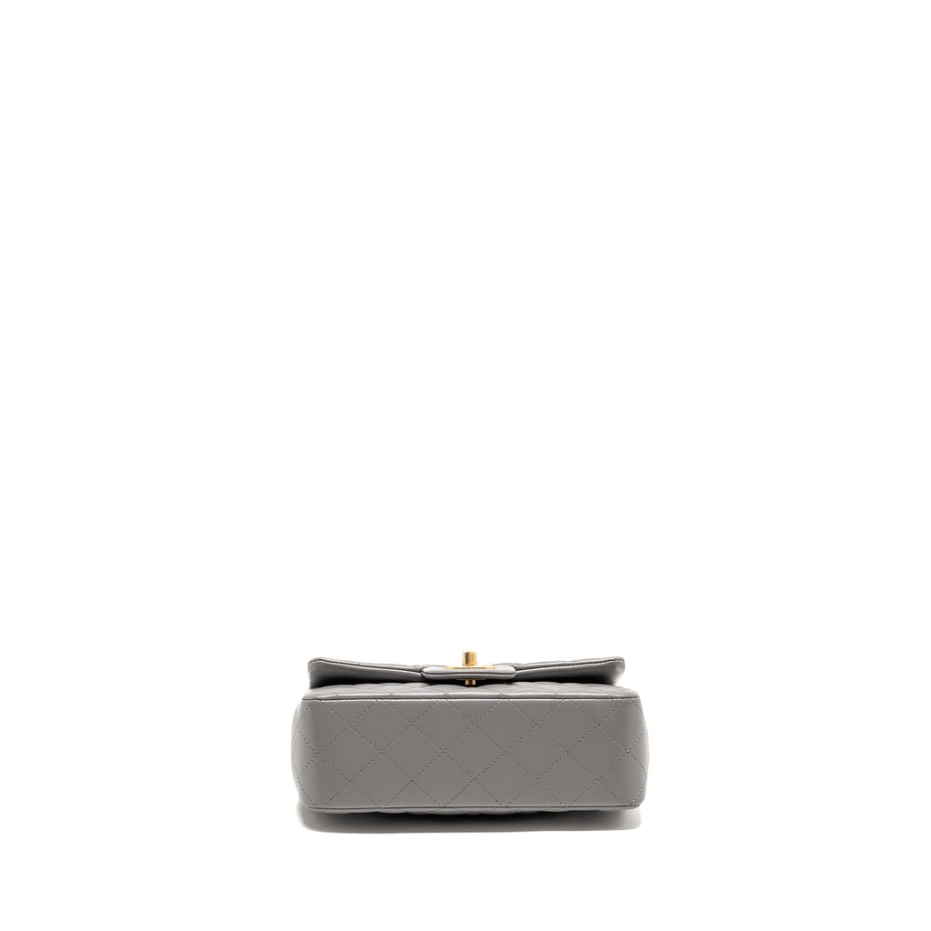 CHANEL 22K METAL TOP HANDLE MINI RECTANGULAR FLAP BAG LAMBSKIN GREY GHW (MICROCHIP)
