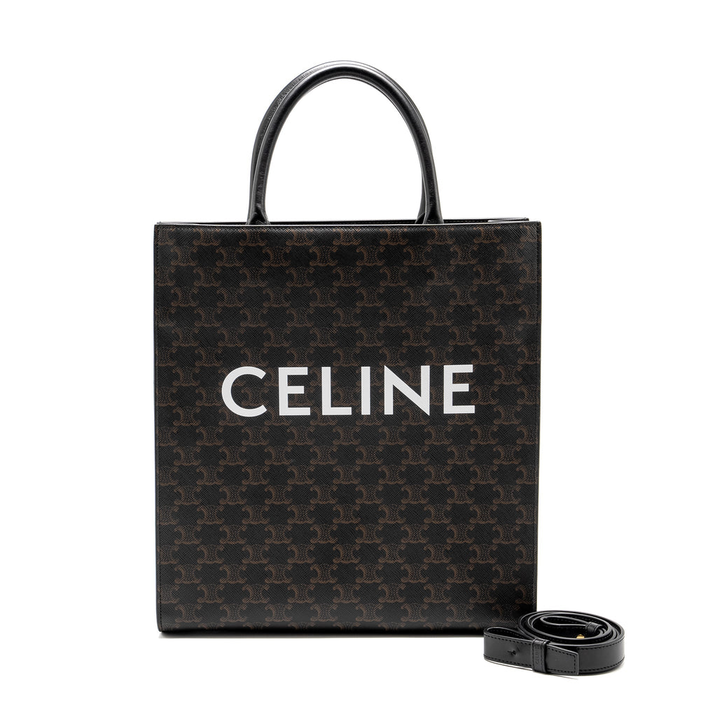 CELINE VERTICAL CABAS IN TRIOMPHE CANVAS BLACK / MULTICOLOUR GHW