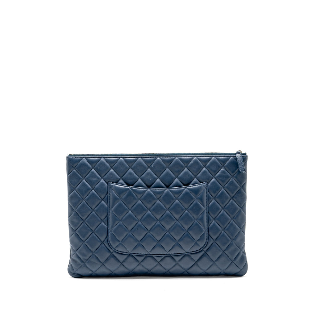 CHANEL CLASSIC QUILTED LARGE CLUTCH BAG LAMBSKIN NAVY SHW