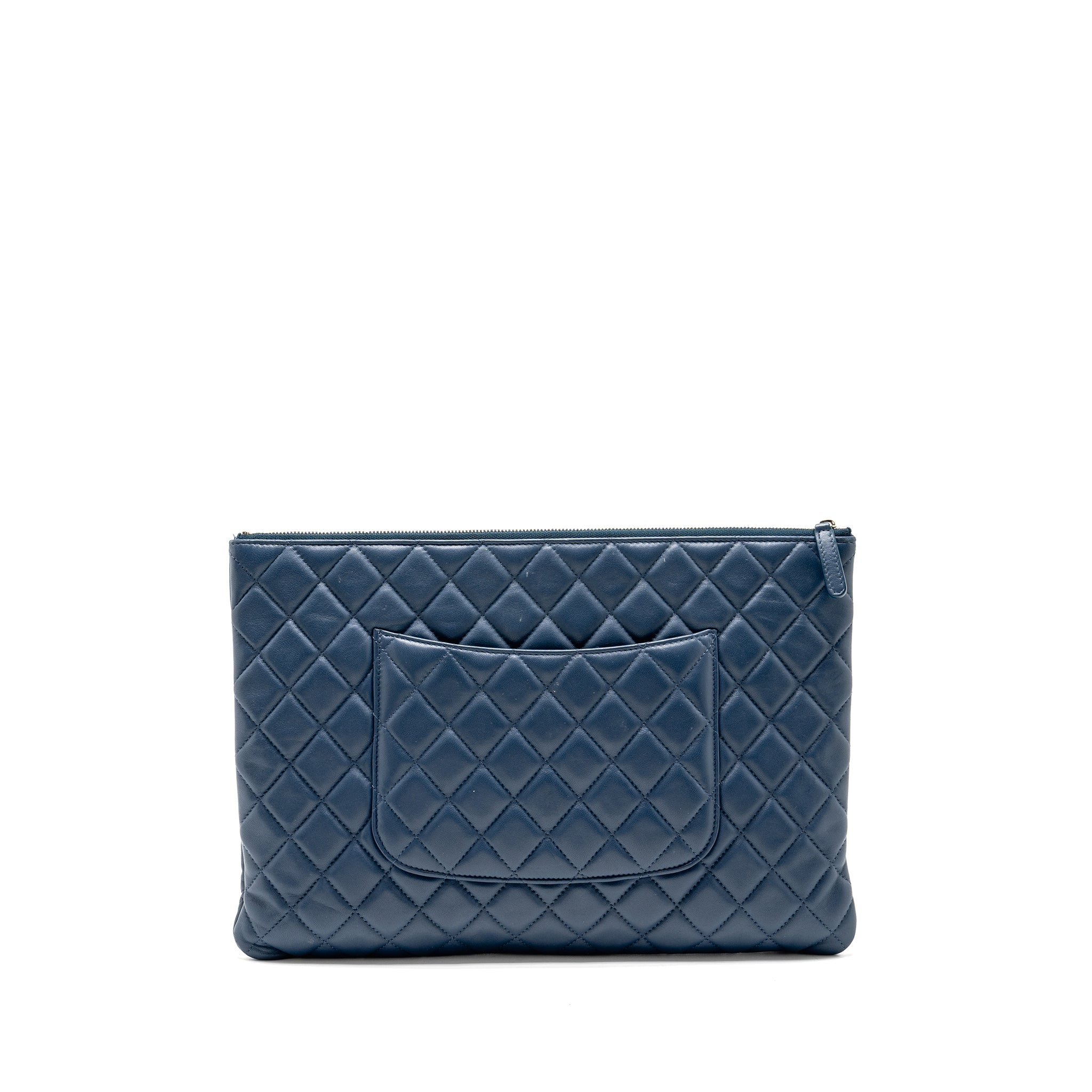 CHANEL CLASSIC QUILTED LARGE CLUTCH BAG LAMBSKIN NAVY SHW