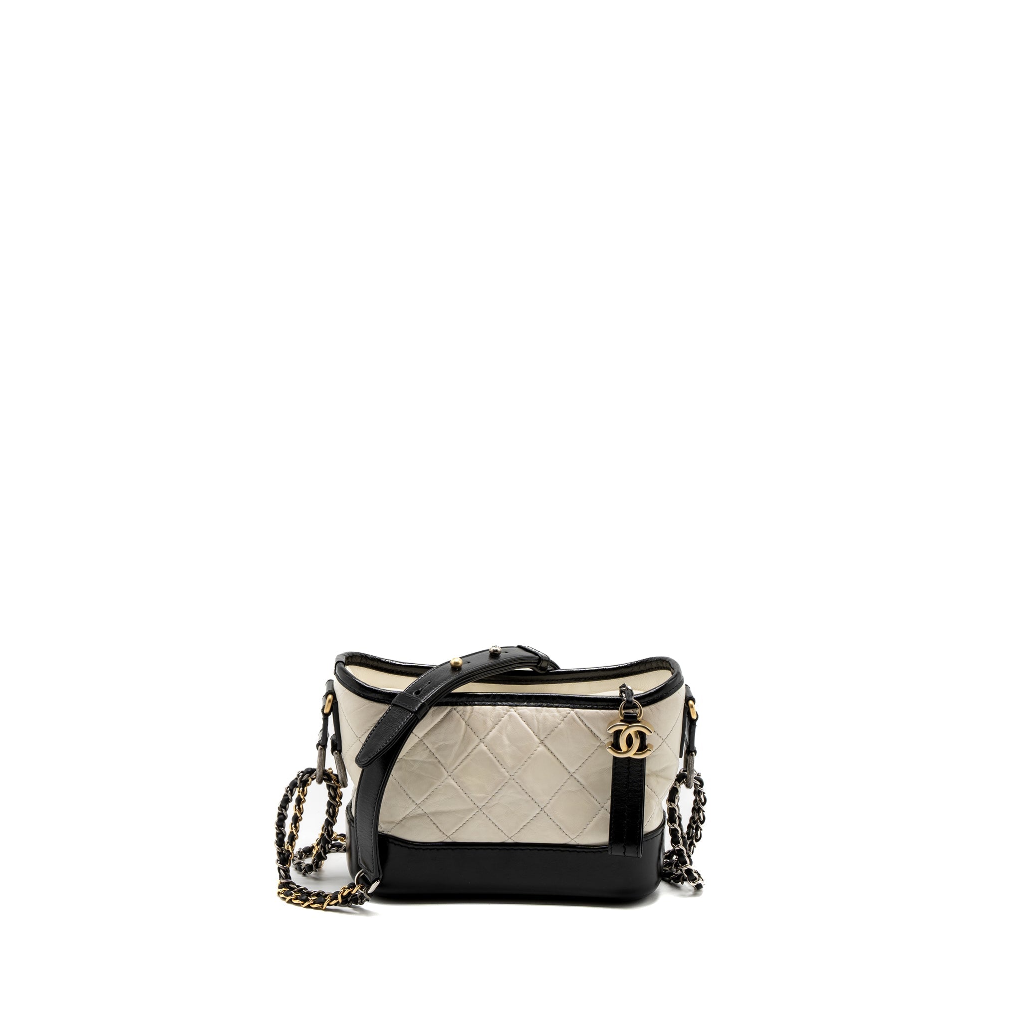 CHANEL SMALL GABRIELLE HOBO BAG AGED CALFSKIN WHITE/BLACK MULTICOLOUR HARDWARE