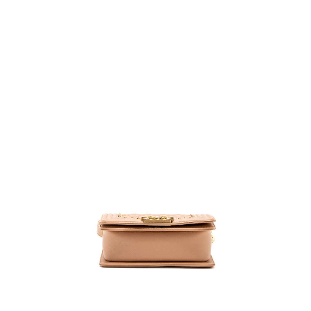 CHANEL SMALL BOY BAG LIMITED EDITION CALFSKIN DARK BEIGE GHW