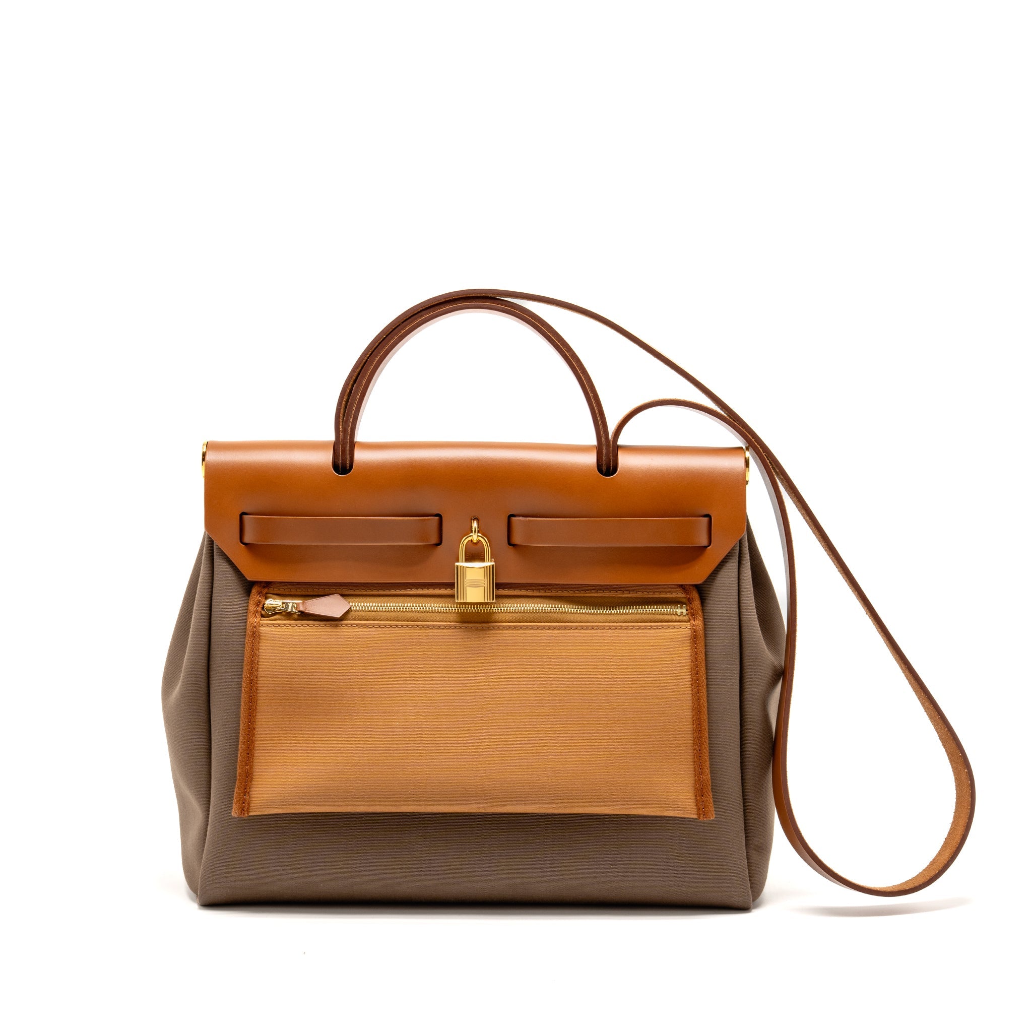 HERMES HERBAG 31 ZIP BAG CANVAS / HUNTER LEATHER ETOUPE / DUNE / FAUVE GHW