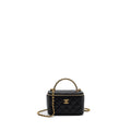 CHANEL DETAIL TOP HANDLE LONG VANITY WITH CHAINS LAMBSKIN BLACK GHW(MICROCHIP)